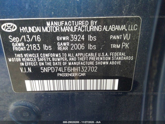 Photo 8 VIN: 5NPD74LF6HH132702 - HYUNDAI ELANTRA 