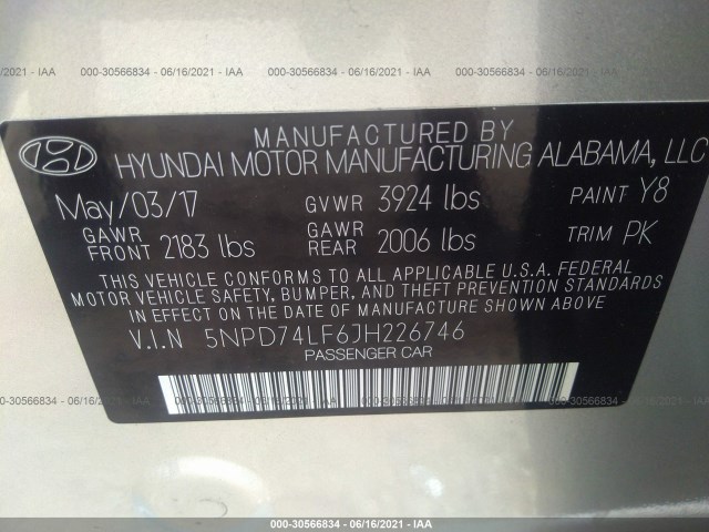 Photo 8 VIN: 5NPD74LF6JH226746 - HYUNDAI ELANTRA 