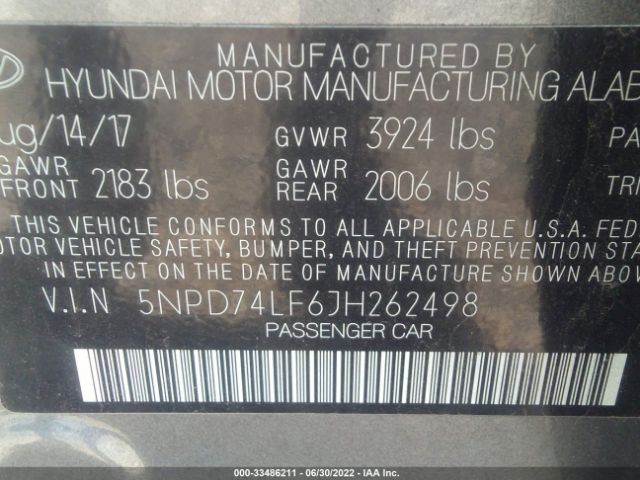 Photo 8 VIN: 5NPD74LF6JH262498 - HYUNDAI ELANTRA 