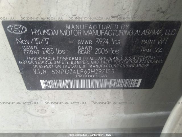 Photo 8 VIN: 5NPD74LF6JH297185 - HYUNDAI ELANTRA 