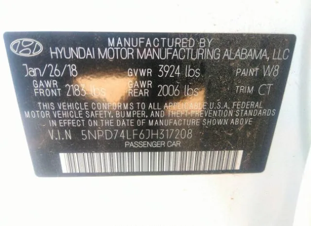 Photo 8 VIN: 5NPD74LF6JH317208 - HYUNDAI ELANTRA 