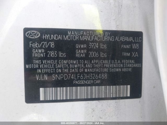 Photo 8 VIN: 5NPD74LF6JH326488 - HYUNDAI ELANTRA 