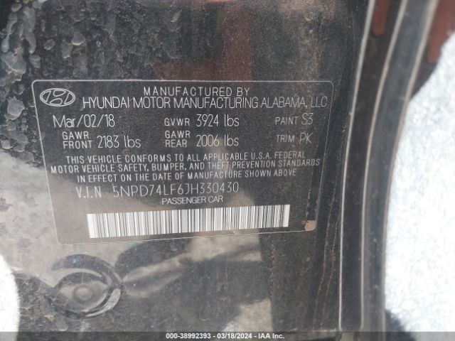 Photo 8 VIN: 5NPD74LF6JH330430 - HYUNDAI ELANTRA 