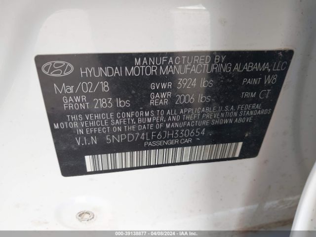 Photo 8 VIN: 5NPD74LF6JH330654 - HYUNDAI ELANTRA 