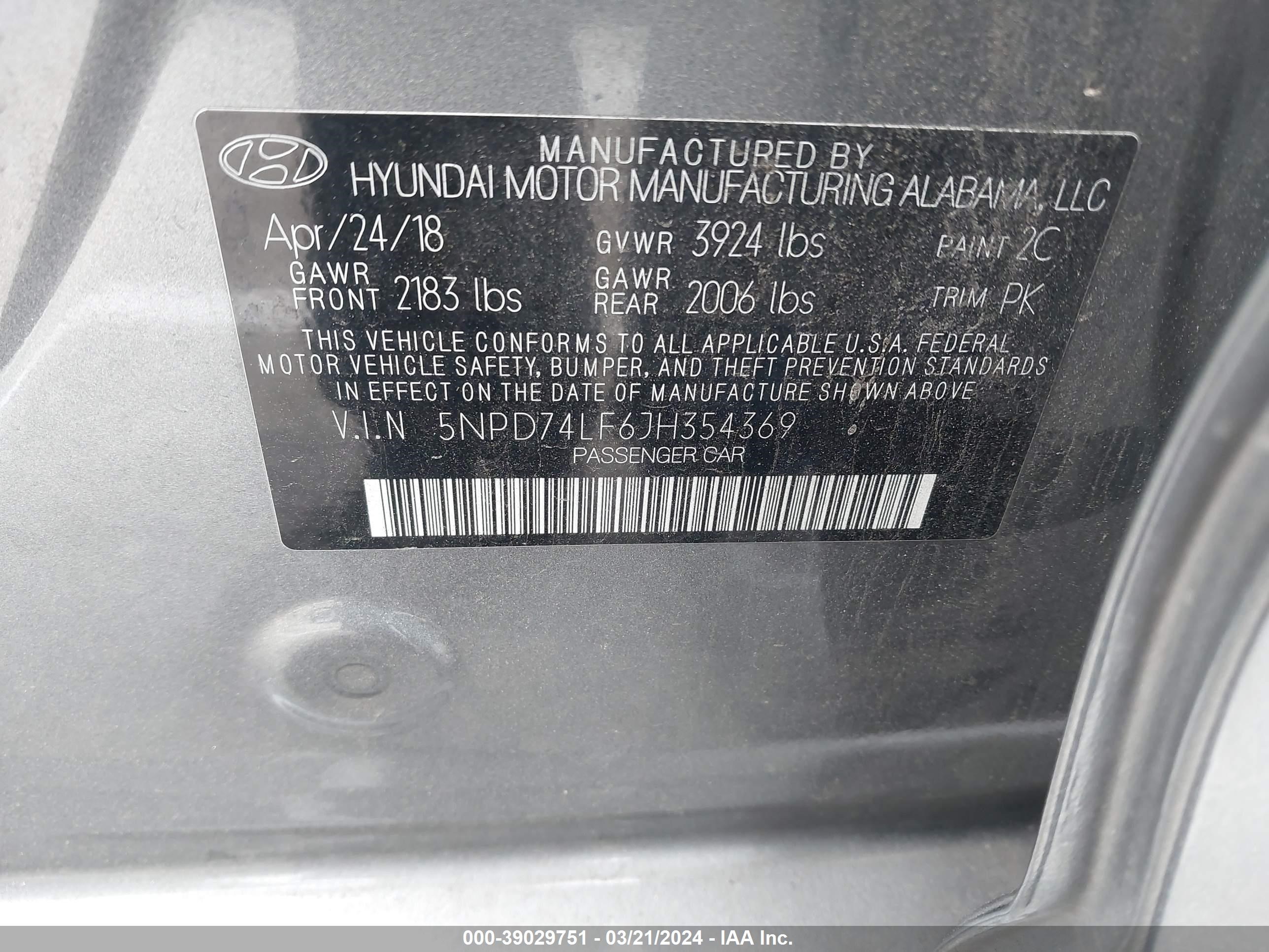 Photo 8 VIN: 5NPD74LF6JH354369 - HYUNDAI ELANTRA 