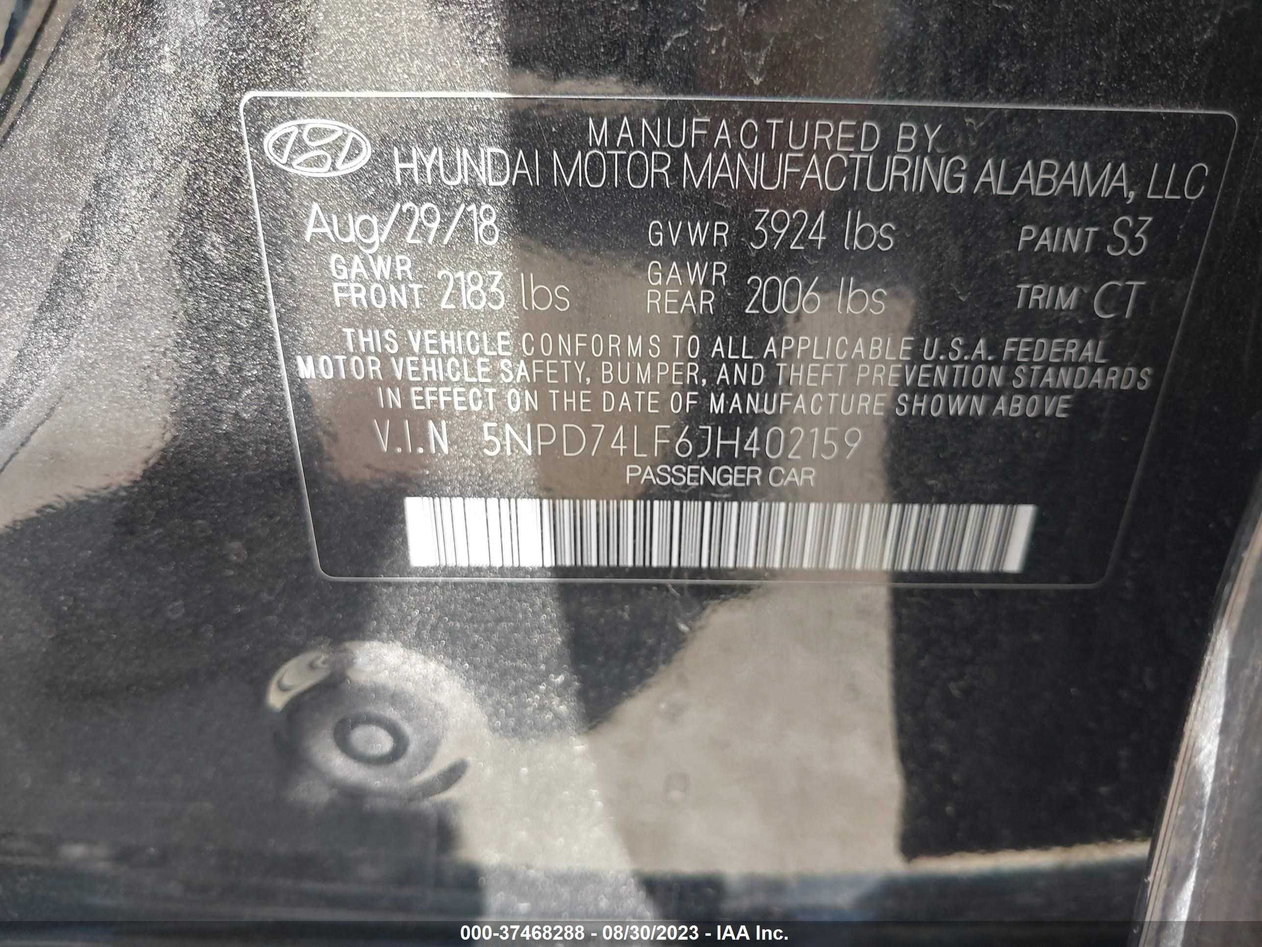 Photo 8 VIN: 5NPD74LF6JH402159 - HYUNDAI ELANTRA 