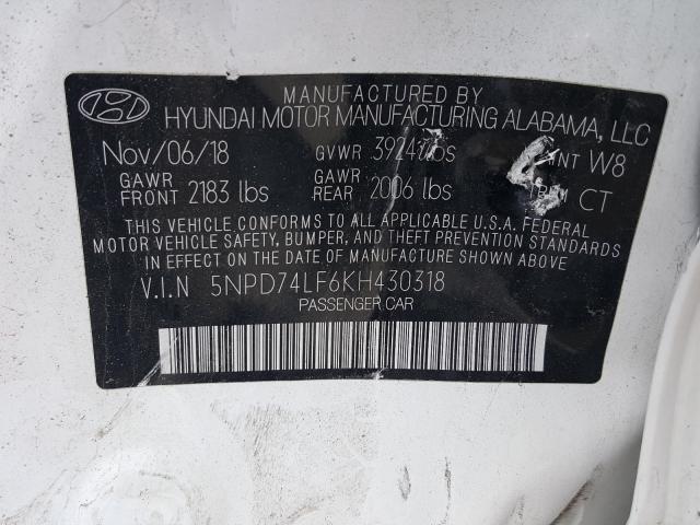 Photo 9 VIN: 5NPD74LF6KH430318 - HYUNDAI ELANTRA SE 