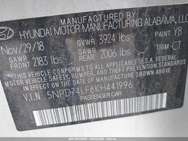 Photo 8 VIN: 5NPD74LF6KH441996 - HYUNDAI ELANTRA 