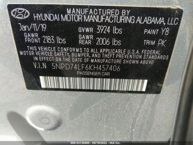 Photo 8 VIN: 5NPD74LF6KH457406 - HYUNDAI ELANTRA 