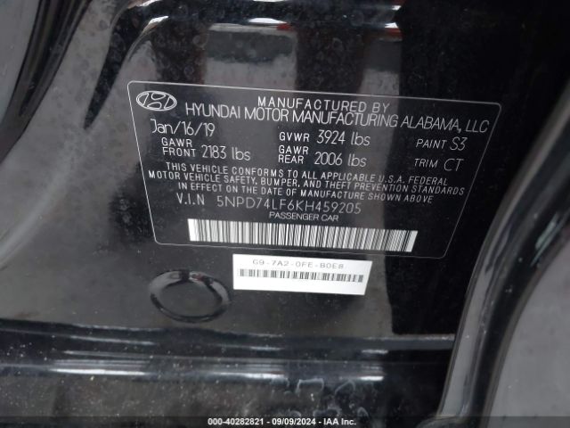 Photo 8 VIN: 5NPD74LF6KH459205 - HYUNDAI ELANTRA 