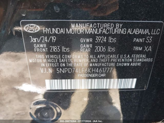 Photo 8 VIN: 5NPD74LF6KH461777 - HYUNDAI ELANTRA 