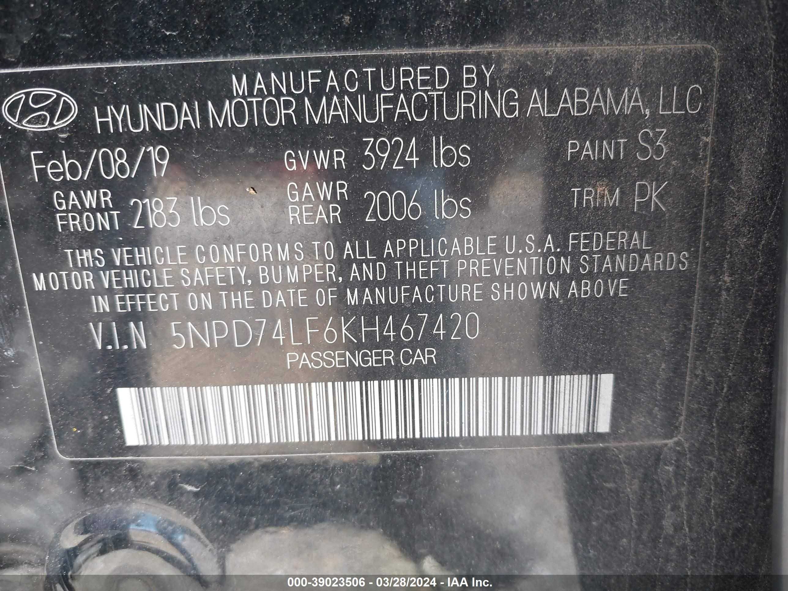 Photo 8 VIN: 5NPD74LF6KH467420 - HYUNDAI ELANTRA 