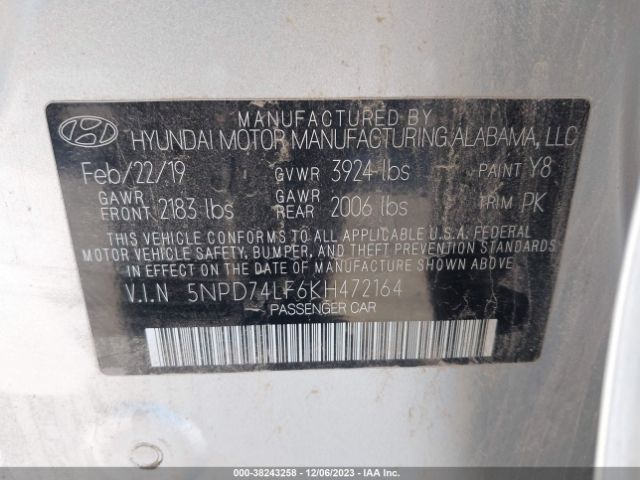 Photo 8 VIN: 5NPD74LF6KH472164 - HYUNDAI ELANTRA 