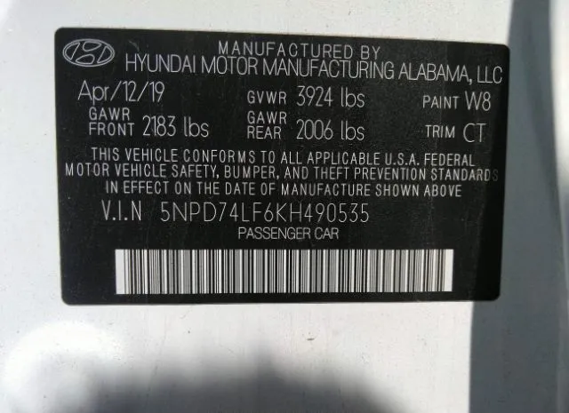 Photo 8 VIN: 5NPD74LF6KH490535 - HYUNDAI ELANTRA 