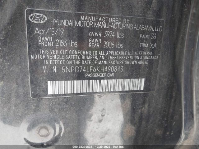 Photo 8 VIN: 5NPD74LF6KH490843 - HYUNDAI ELANTRA 