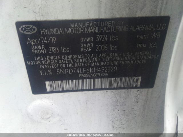 Photo 8 VIN: 5NPD74LF6KH492320 - HYUNDAI ELANTRA 