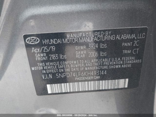 Photo 8 VIN: 5NPD74LF6KH493144 - HYUNDAI ELANTRA 