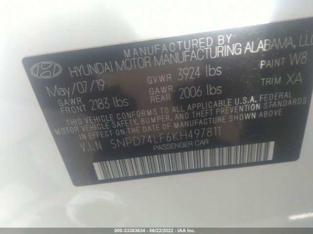 Photo 8 VIN: 5NPD74LF6KH497811 - HYUNDAI ELANTRA 