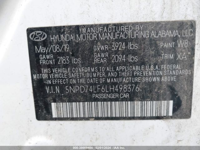 Photo 8 VIN: 5NPD74LF6LH498376 - HYUNDAI ELANTRA 