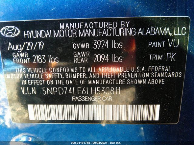 Photo 8 VIN: 5NPD74LF6LH530811 - HYUNDAI ELANTRA 