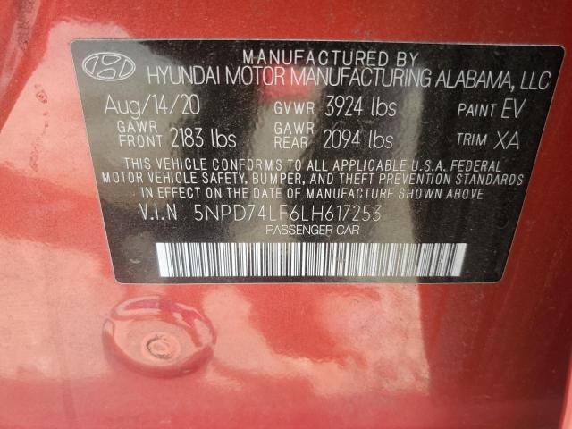 Photo 12 VIN: 5NPD74LF6LH617253 - HYUNDAI ELANTRA 