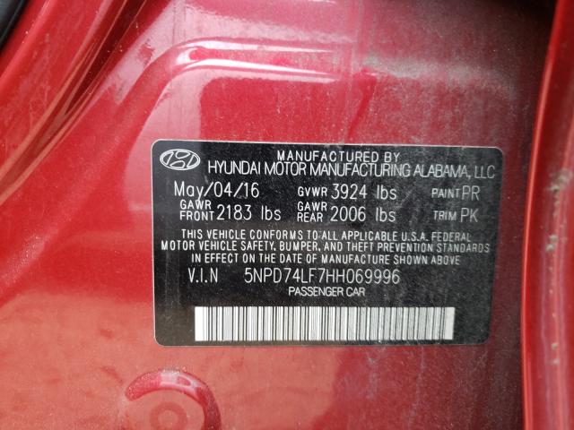 Photo 9 VIN: 5NPD74LF7HH069996 - HYUNDAI ELANTRA SE 