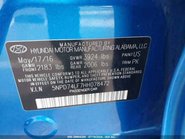 Photo 8 VIN: 5NPD74LF7HH078472 - HYUNDAI ELANTRA 