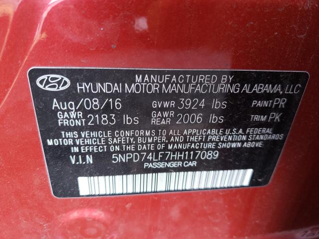 Photo 9 VIN: 5NPD74LF7HH117089 - HYUNDAI ELANTRA SE 