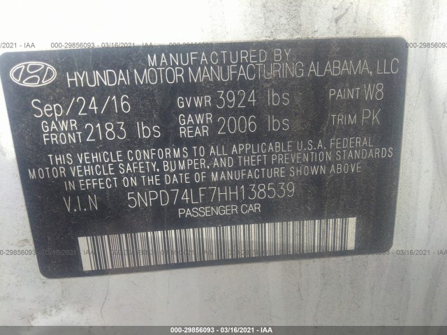 Photo 8 VIN: 5NPD74LF7HH138539 - HYUNDAI ELANTRA 