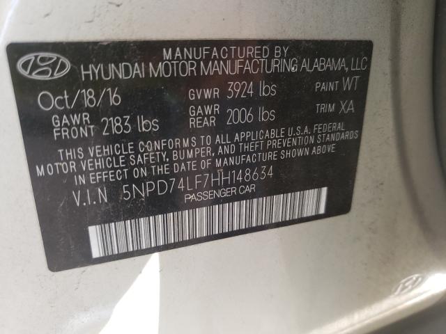 Photo 9 VIN: 5NPD74LF7HH148634 - HYUNDAI ELANTRA SE 