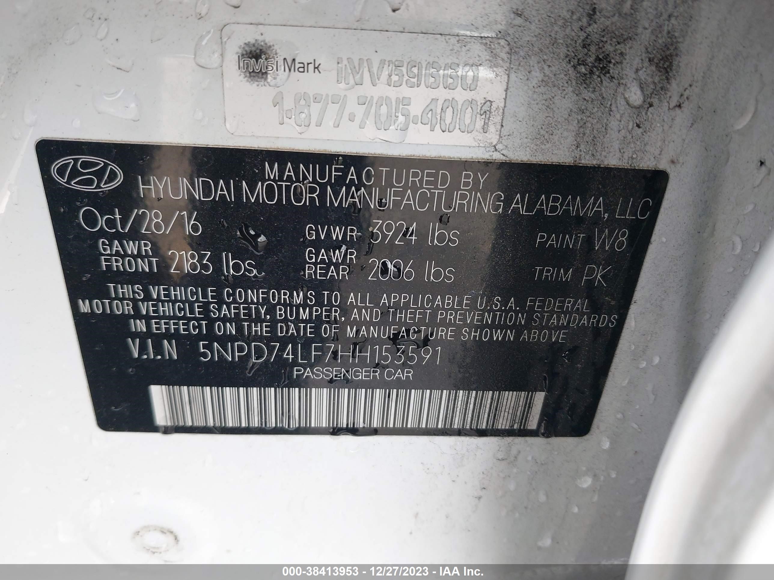 Photo 8 VIN: 5NPD74LF7HH153591 - HYUNDAI ELANTRA 