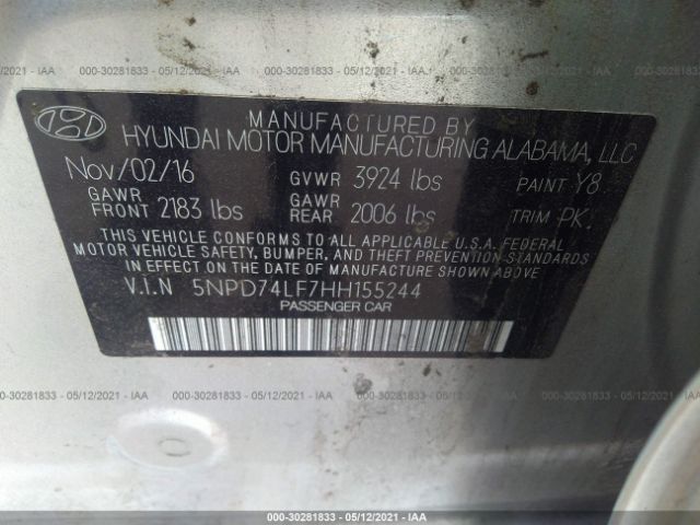 Photo 8 VIN: 5NPD74LF7HH155244 - HYUNDAI ELANTRA 