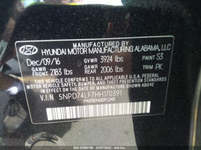 Photo 8 VIN: 5NPD74LF7HH170391 - HYUNDAI ELANTRA SE 