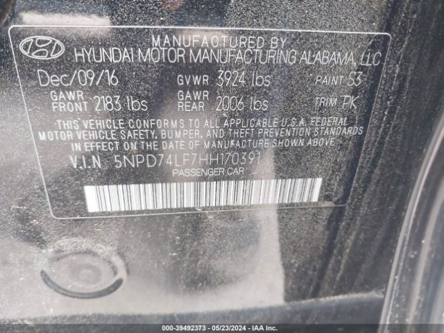 Photo 8 VIN: 5NPD74LF7HH170391 - HYUNDAI ELANTRA SE 