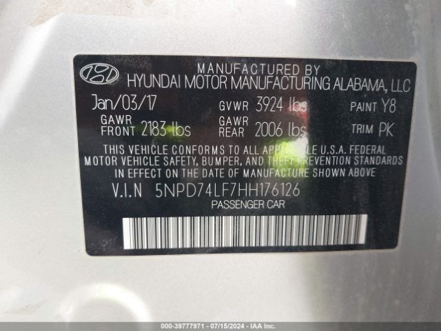 Photo 8 VIN: 5NPD74LF7HH176126 - HYUNDAI ELANTRA 