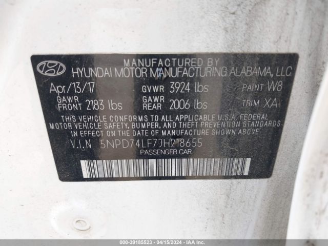 Photo 8 VIN: 5NPD74LF7JH218655 - HYUNDAI ELANTRA 