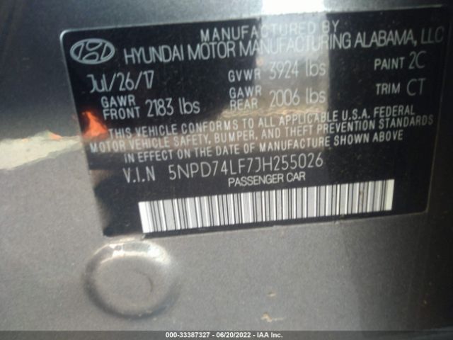 Photo 8 VIN: 5NPD74LF7JH255026 - HYUNDAI ELANTRA 