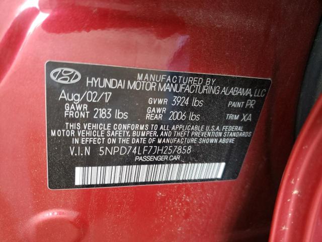 Photo 12 VIN: 5NPD74LF7JH257858 - HYUNDAI ELANTRA SE 