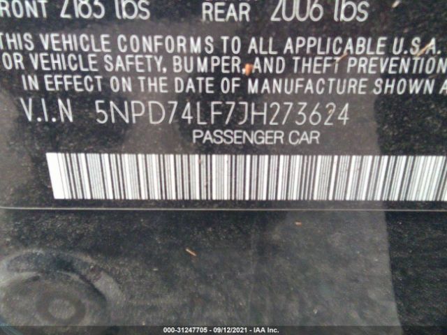 Photo 8 VIN: 5NPD74LF7JH273624 - HYUNDAI ELANTRA 