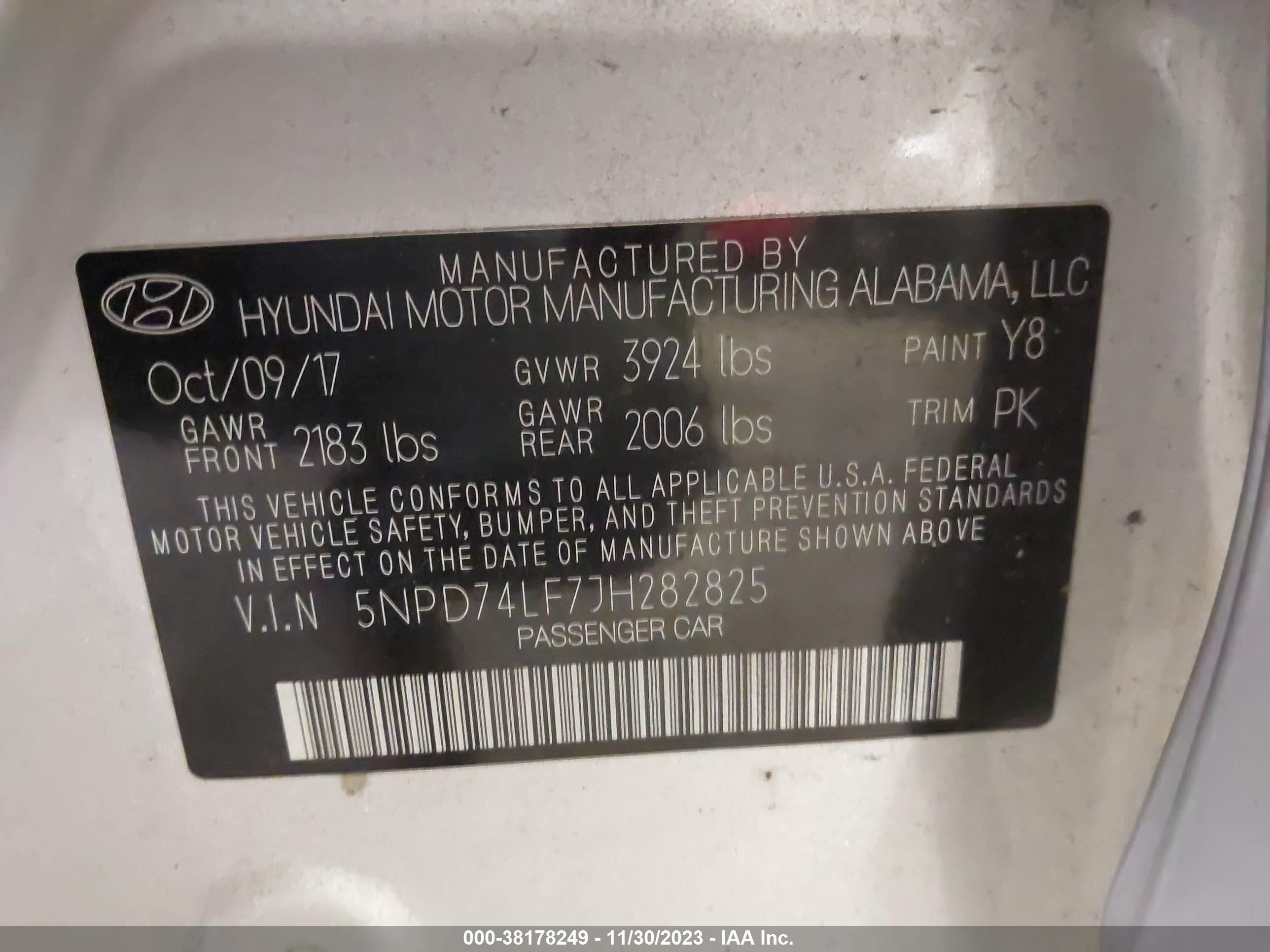 Photo 8 VIN: 5NPD74LF7JH282825 - HYUNDAI ELANTRA 