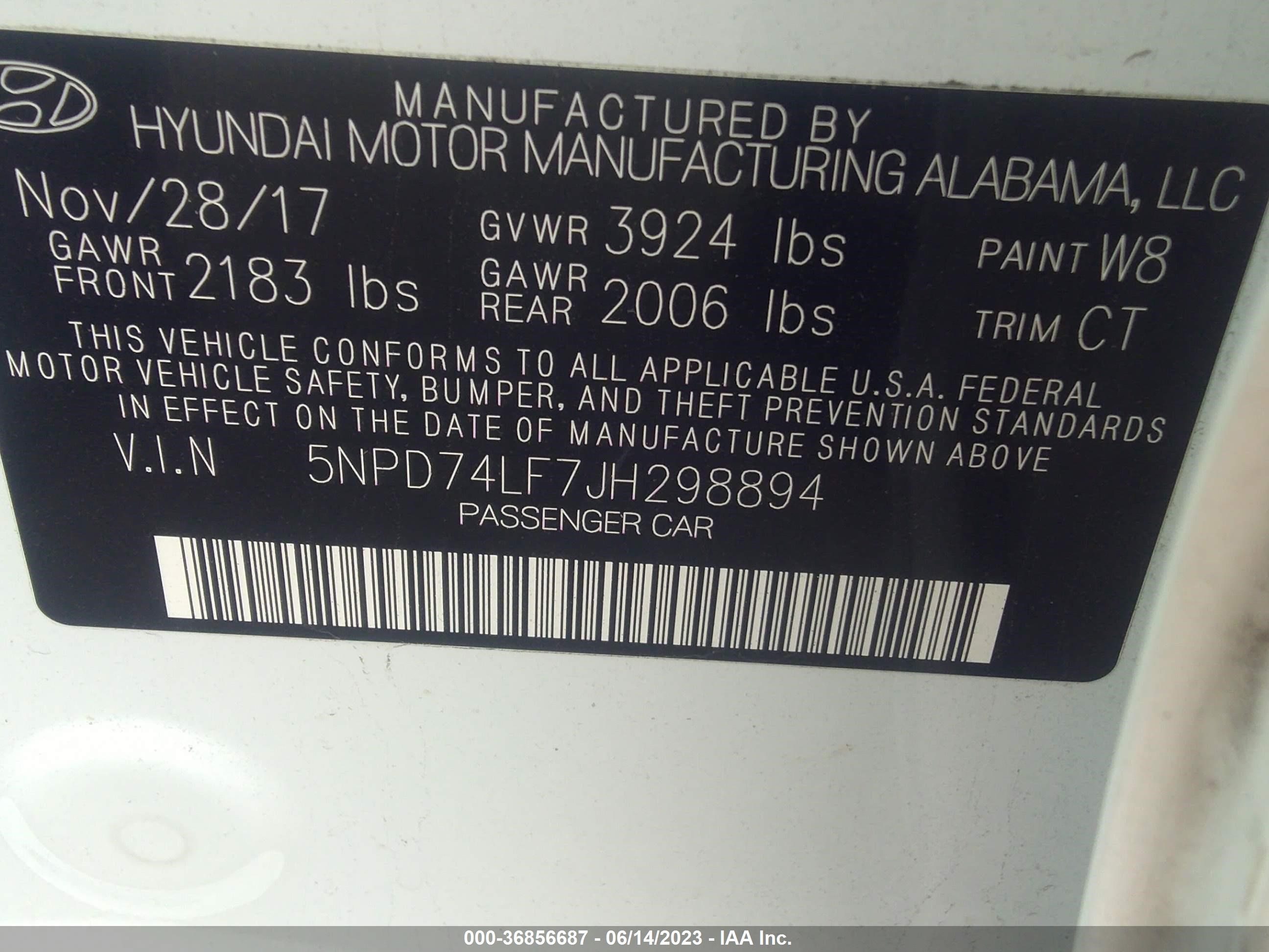 Photo 8 VIN: 5NPD74LF7JH298894 - HYUNDAI ELANTRA 