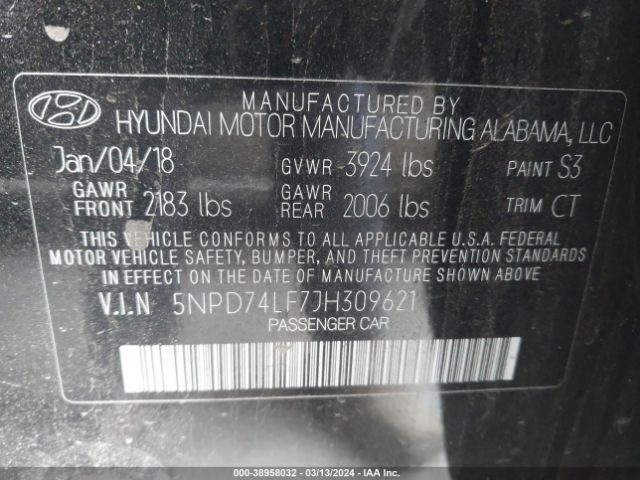 Photo 8 VIN: 5NPD74LF7JH309621 - HYUNDAI ELANTRA 