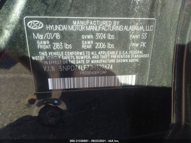 Photo 8 VIN: 5NPD74LF7JH329674 - HYUNDAI ELANTRA 