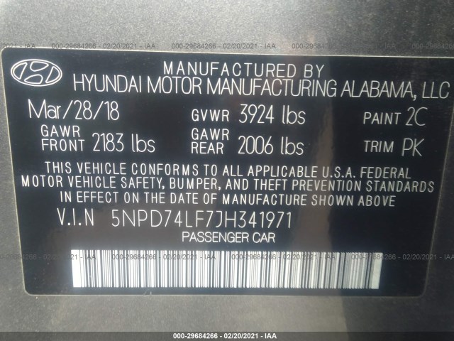 Photo 8 VIN: 5NPD74LF7JH341971 - HYUNDAI ELANTRA 