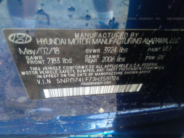 Photo 8 VIN: 5NPD74LF7JH358026 - HYUNDAI ELANTRA 