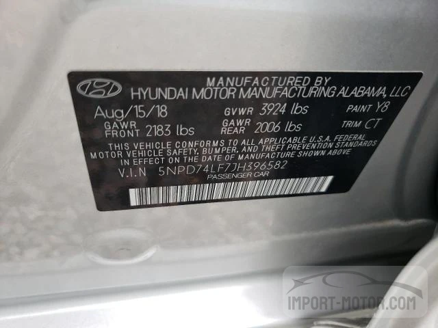 Photo 12 VIN: 5NPD74LF7JH396582 - HYUNDAI ELANTRA 