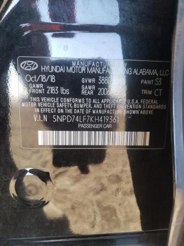 Photo 12 VIN: 5NPD74LF7KH419361 - HYUNDAI ELANTRA SE 