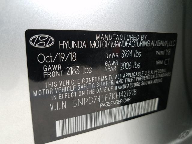 Photo 9 VIN: 5NPD74LF7KH421918 - HYUNDAI ELANTRA SE 