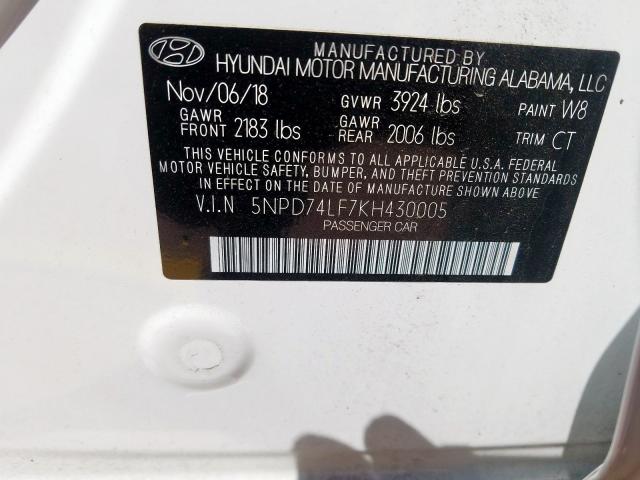 Photo 9 VIN: 5NPD74LF7KH430005 - HYUNDAI ELANTRA SE 