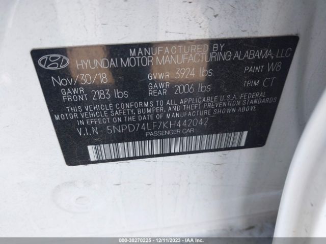 Photo 8 VIN: 5NPD74LF7KH442042 - HYUNDAI ELANTRA 